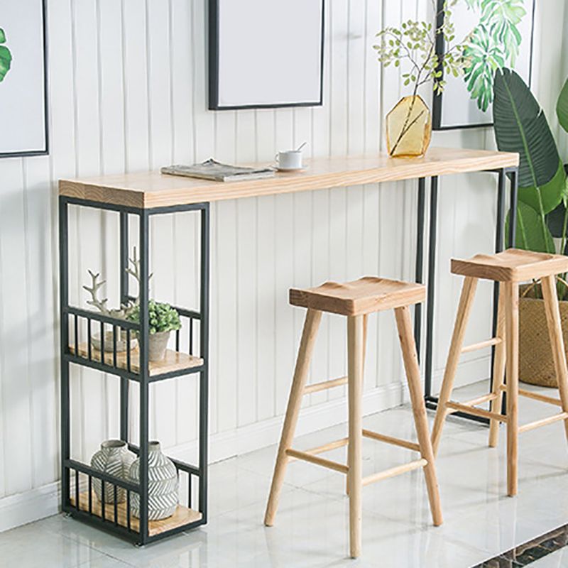 Modern Fixed Table with Metal Base Bar Table for Living Room