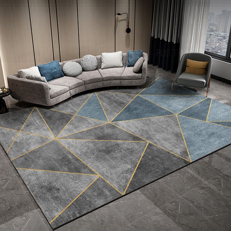 Gray Tone Simplicity Indoor Rug Polyester Geometric Print Carpet Easy Care Rug for Home Decoration