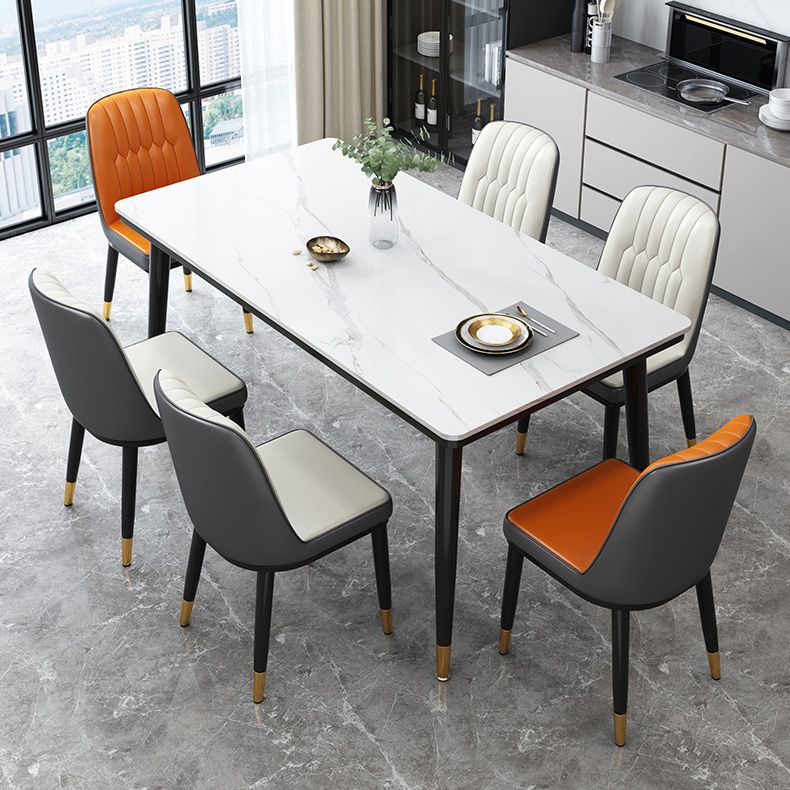 Mesa de comedor industrial con tapa de piedra sinterizada de forma rectangular de cocina con base de 4 patas
