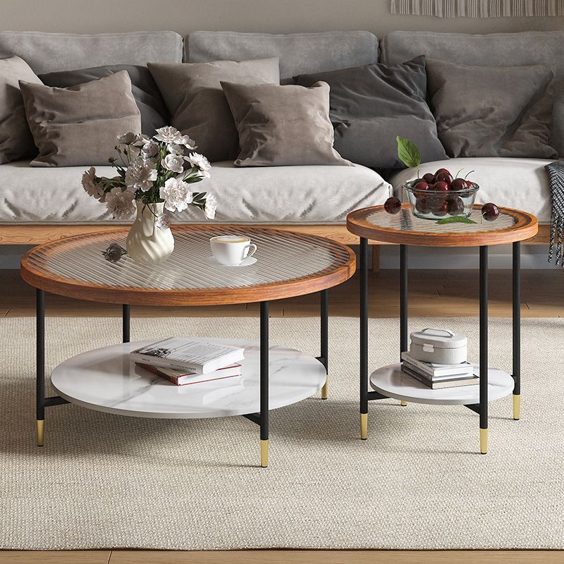 Glass & Slate Round Coffee Table Set Tropical Shelf Included Cocktail Table
