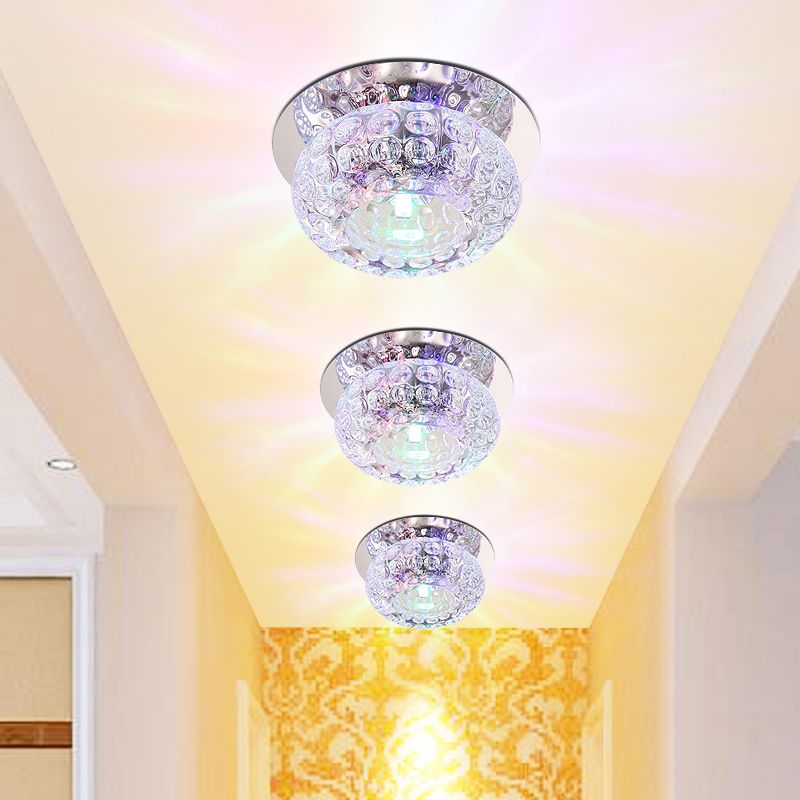 Clear Crystal Round Ceiling Lighting Modern LED Flush Mount Light in Chrome for Corridor