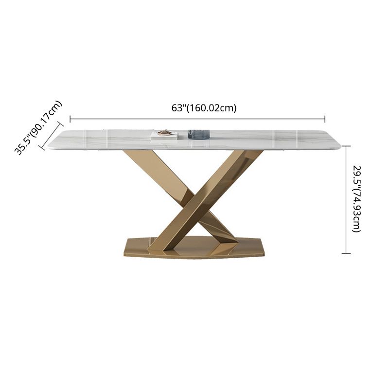 Modern Sintered Stone White Dining Set with Rectangle Table and Gold Legs Formal Dining Set