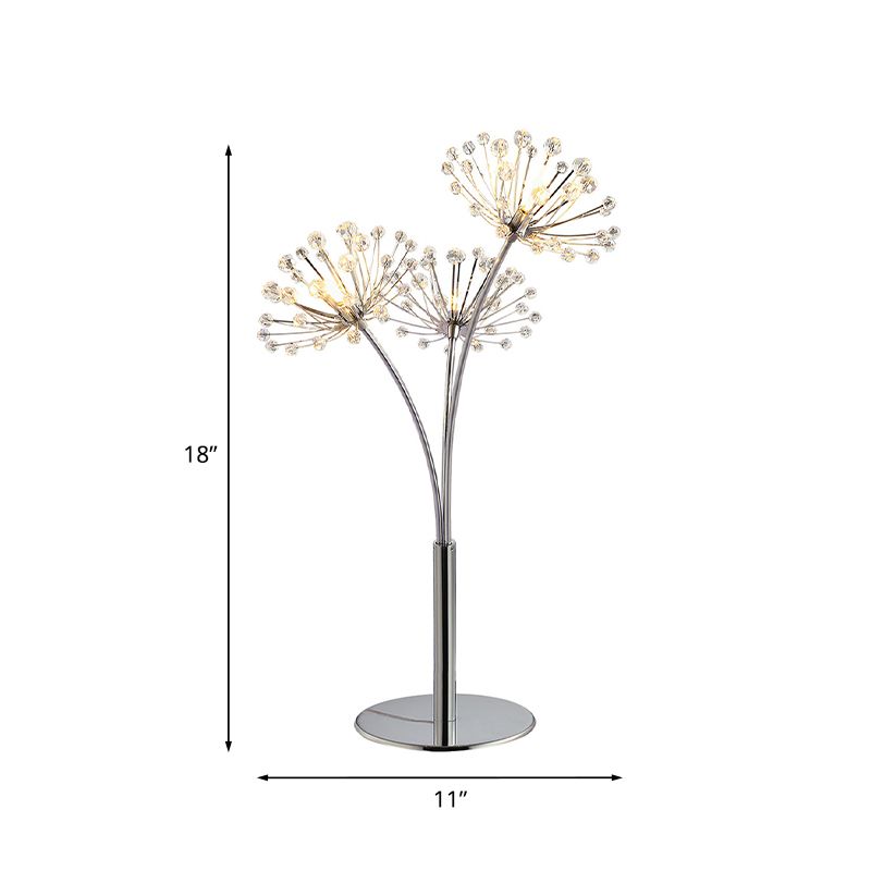 Zilveren paardenbloem tafellamp eigentijds kristal 1 licht bed nachtkastje licht licht