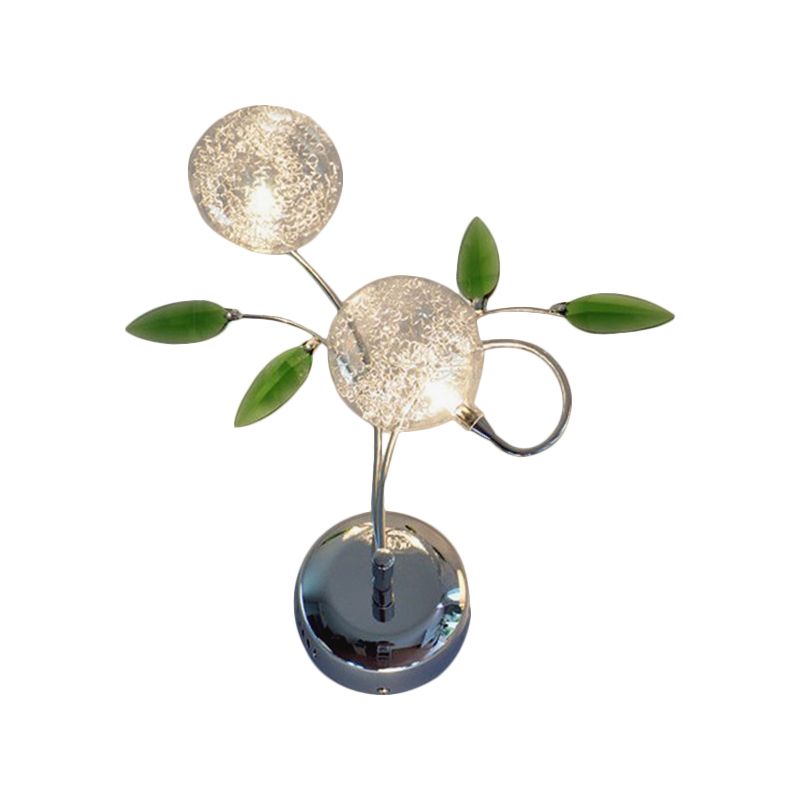 Simple Leaf Wall Mount Lamp Green Crystal 2 Light Bedside Wall Lighting Ideas with Class Glass Shade in Chrome