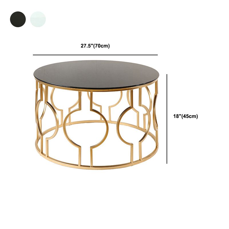 Contemporary Round Glass Coffee Table with Iron Frame Base Cocktail Table