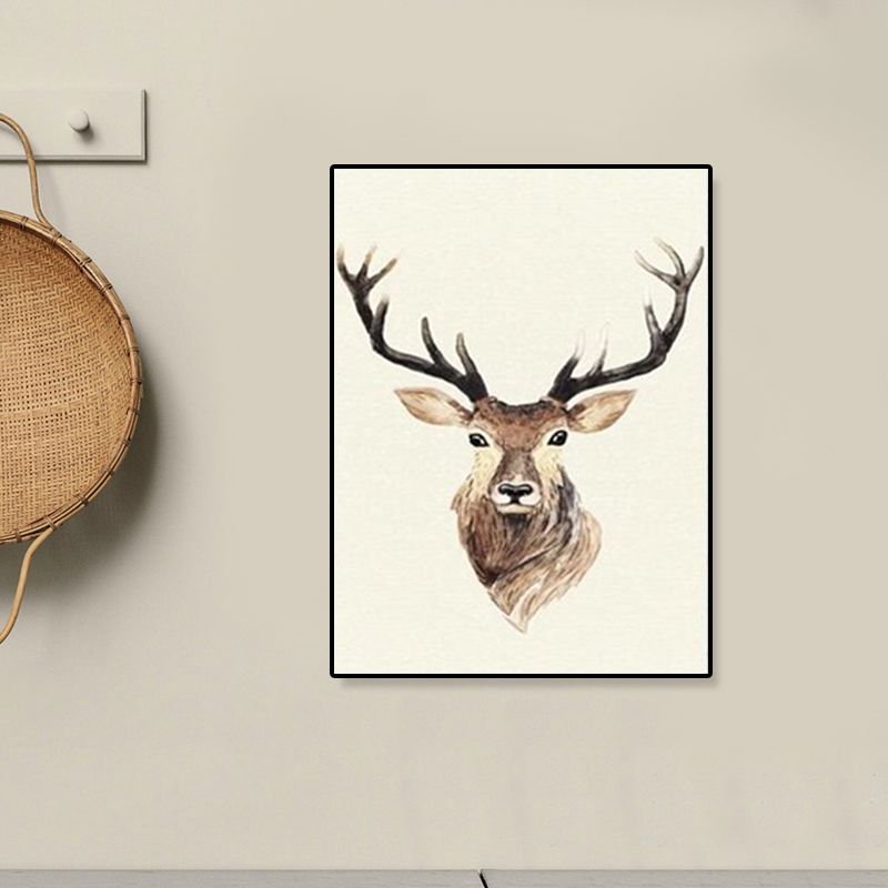 Cute Illustration Animal Canvas Art House Interior Wild Life Wall Decor in Soft Color, Textured