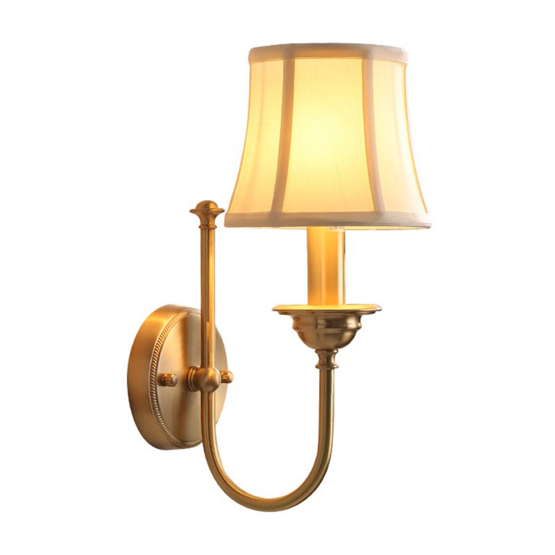 Wijd uitlopende woonkamer muurverlichting Antiek stof 1 lamp gouden wand gemonteerd lamp met u -vormige arm