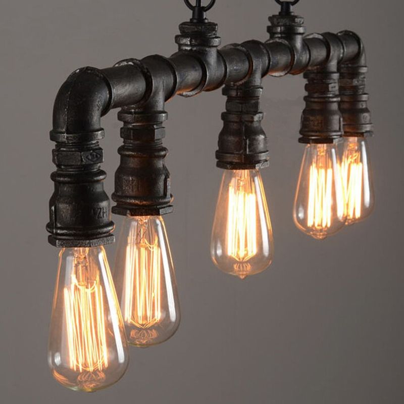 Iron Piegere a impianto idraulico lampada sospesa cyberpunk sala da pranzo a 5 luci Isola ciondolo in nero