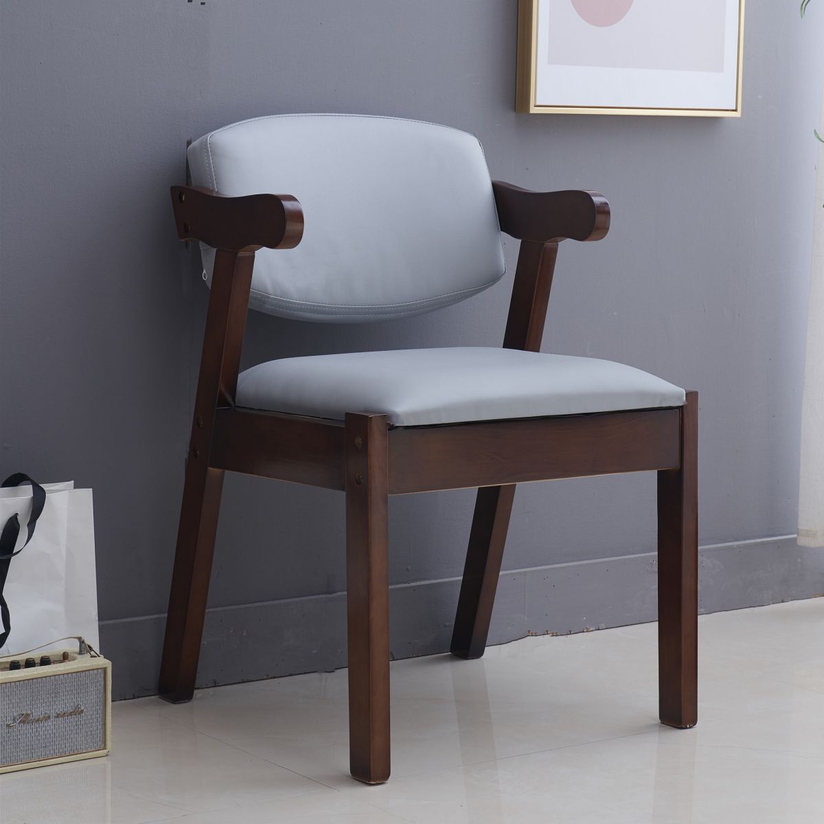 Contemporary Dining Arm Chair Open Back Side Chair with Wood Legs for Home Use