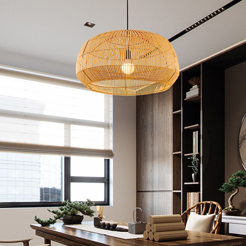 1 Light Hanging Lights Modern Style Bamboo Hanging Lighting for Living Room