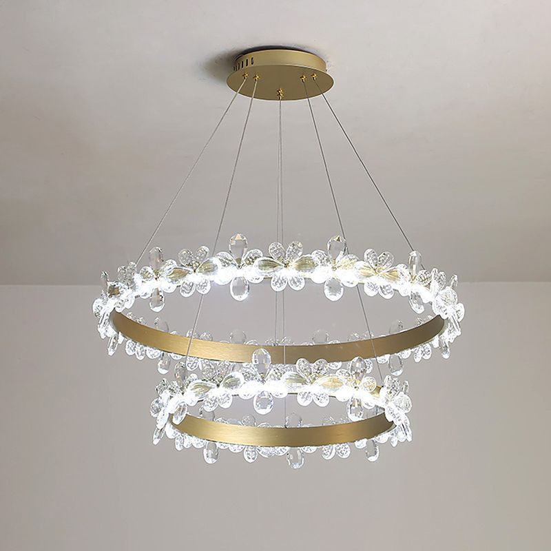Fiori di cristallo del lampadario a scala circolare Fiori di illuminazione a ciondolo a LED minimalista
