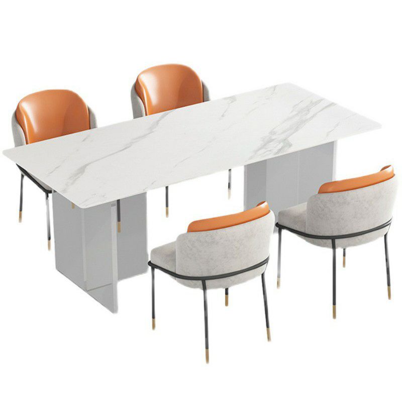 Stone Top Dining Table Industrial Rectangle Table with Double Pedestal Base