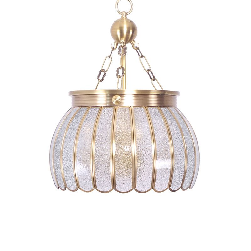 Scalloped Frosted Glass Pendant Chandelier Colonial 6 Bulbs Living Room Hanging Light in White