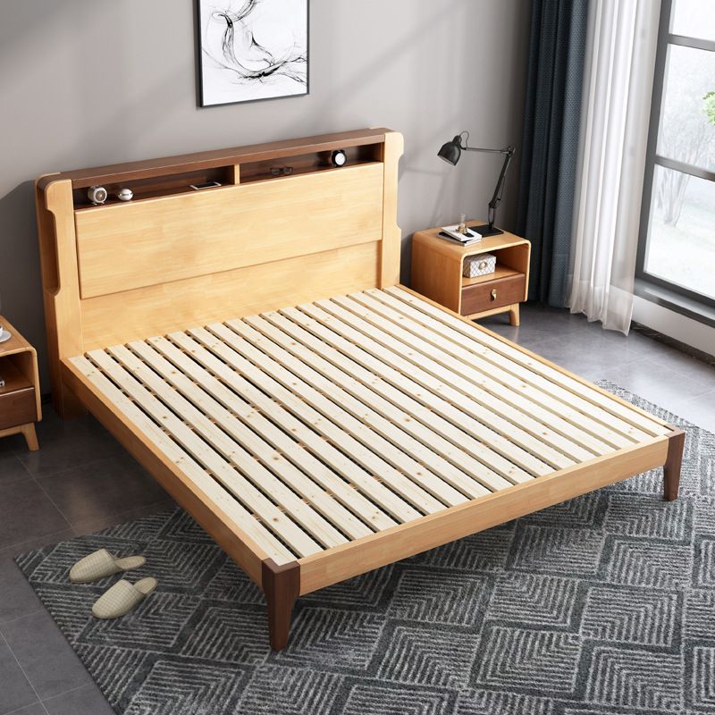 Solid Wood Standard Bed with Headboard Panel Bed Contemporary