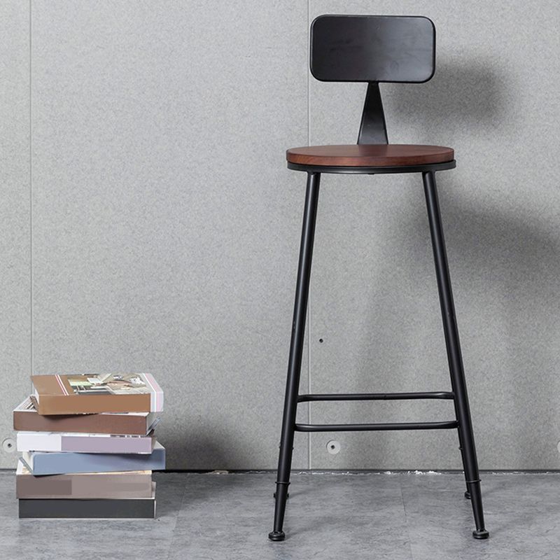 Indoor Industrial Wood Top Barstool Metal 4 Legs Bar Stool with Pedal