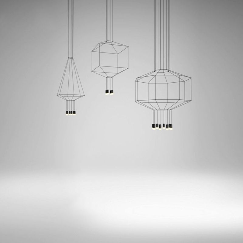 Black Metal 1 Light Pendant Light Nordic Modern Geometric Wire Cage Hanging Lamp for Restaurant