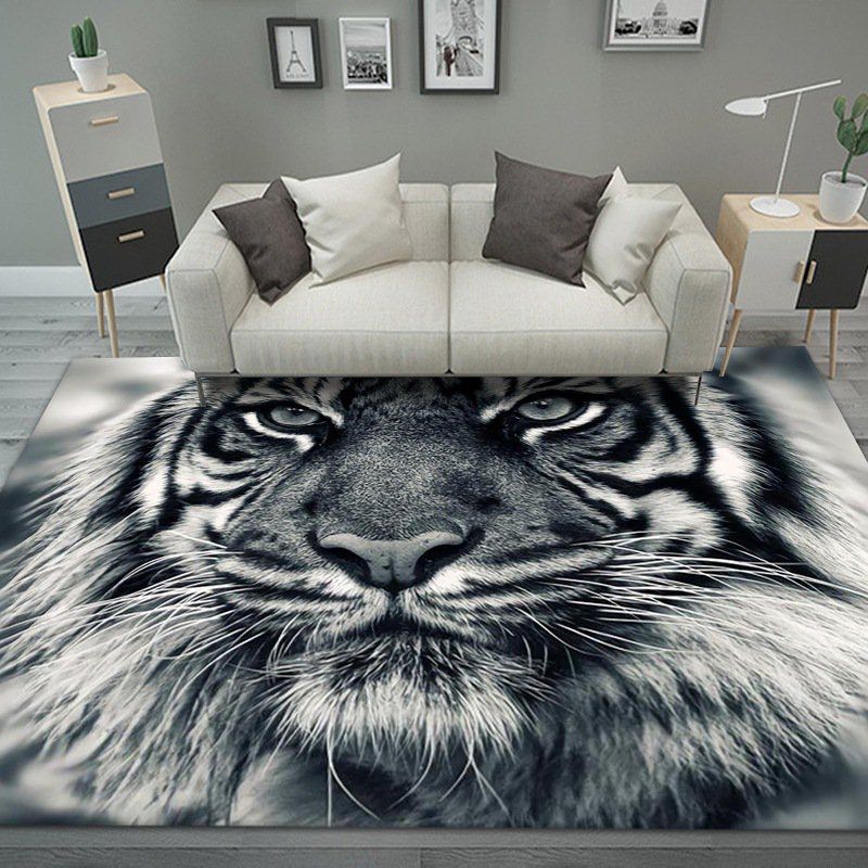 Multicolor Bedroom Carpet Bionic Animals Printed Area Rug Polyester with Non-Slip Backing Rug