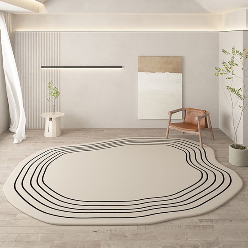 Beige Modern Rug Polyester Irregularity Line Rug Washable Rug for Drawing Room