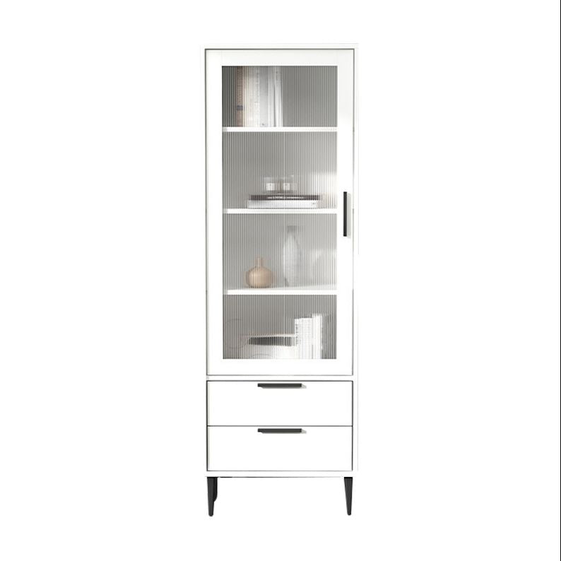 Wooden Accent Cabinet with Glass Door and 4 Steel Black Legs