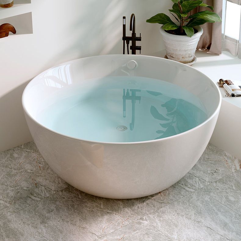 Round White Acrylic-Fiberglass Bathtub Soaking Freestanding Bath Tub