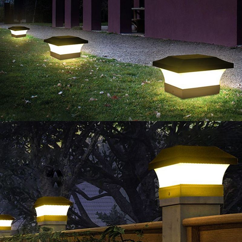 Black Contemporary Metal Pillar Lamp Square Shape Outdoor Waterproof Light