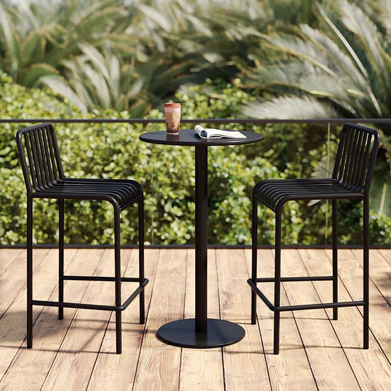 Pedestal Round Bar Dining Table Metal Fixed Pub Table for Outdoor