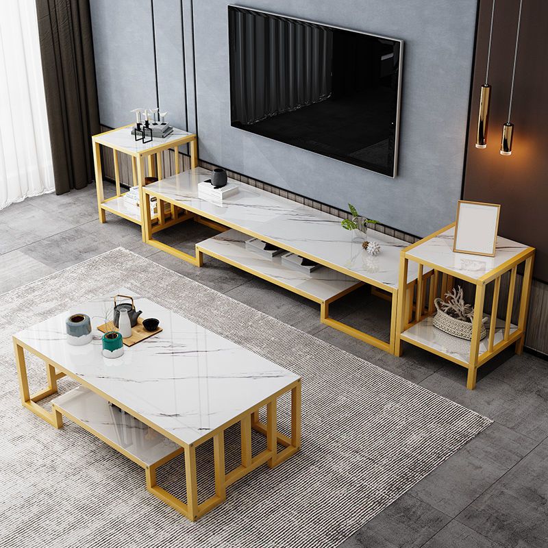 Glass TV Media Console Open Storage TV Console for Living Room