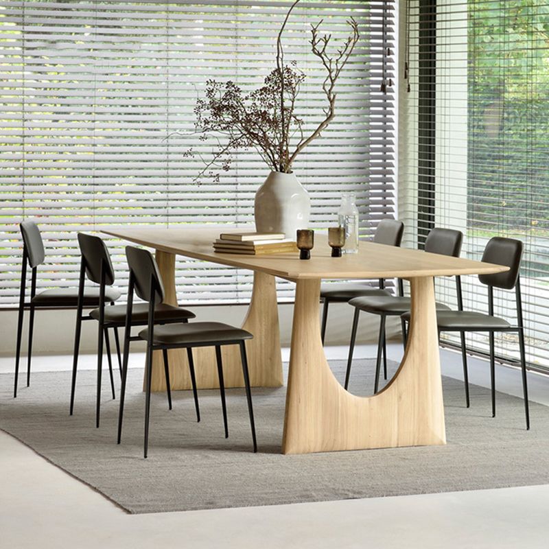 Rectangle Shape Wood Color Table Pine Solid Wood Table Modern with Double Pedestal
