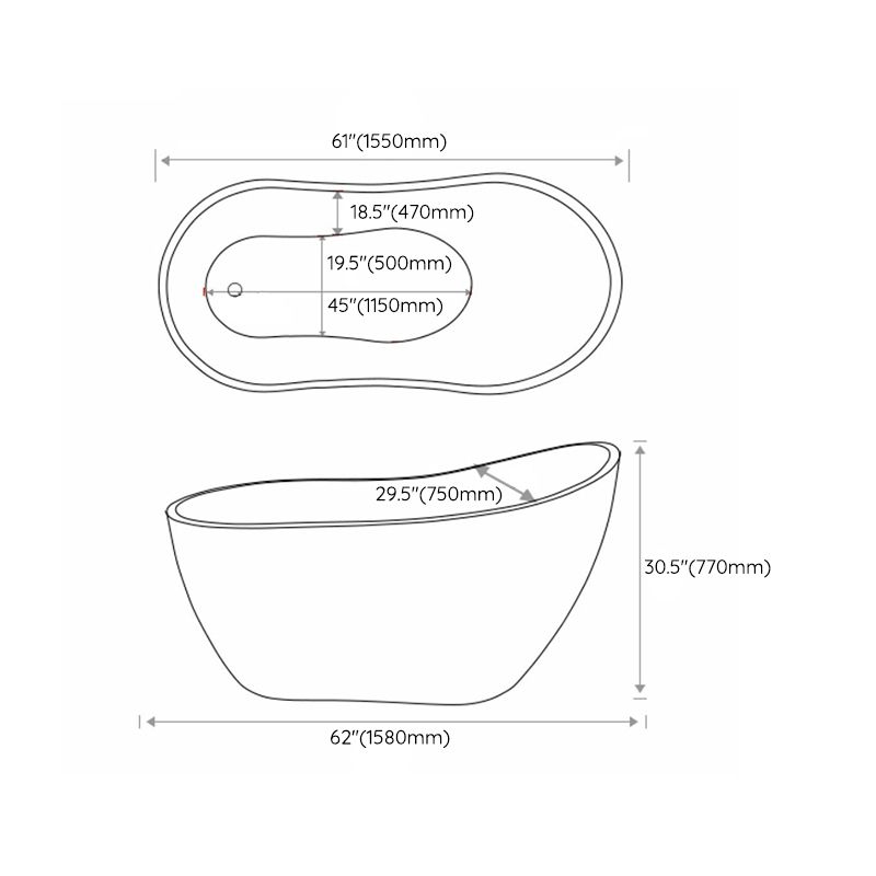 Modern Style Freestanding Soaking Bathtub Single Slipper Acrylic Bathtub for Bathroom