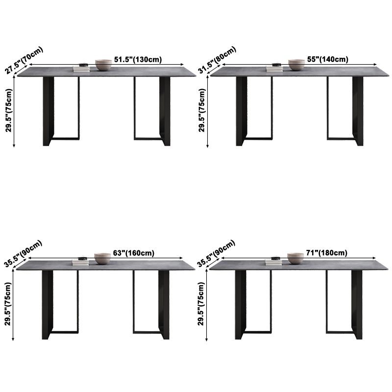 Mesa de estilo simplicidad rectángulo de piedra sinterizada mesa de comedor de base de pedestal doble para el hogar