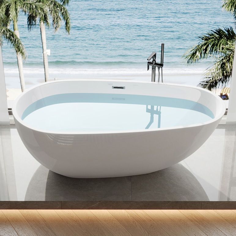 Acrylic Freestanding Bath Oval White Modern Back to Wall Bathtub