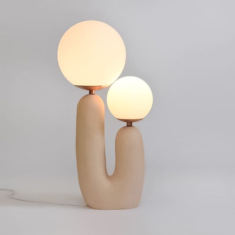 Lumière de table rose à 2 lumières dans la lampe de table en résine laquée de style créatif moderne avec nuance de verre globe