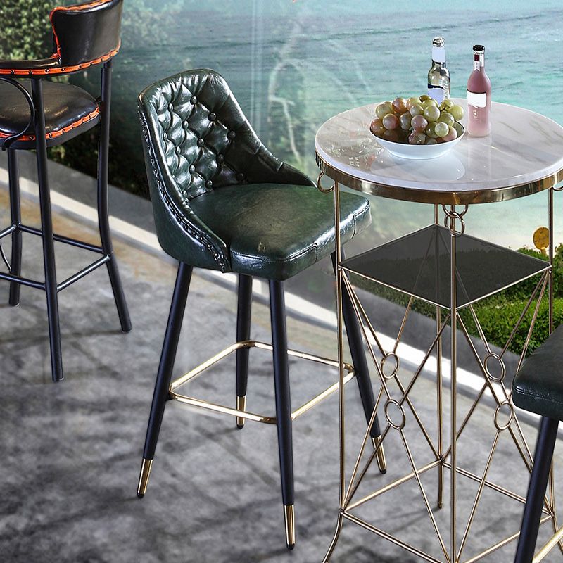 Glam Style Faux Leather Barstool Armless Low Back Bar Stool with Metal Legs