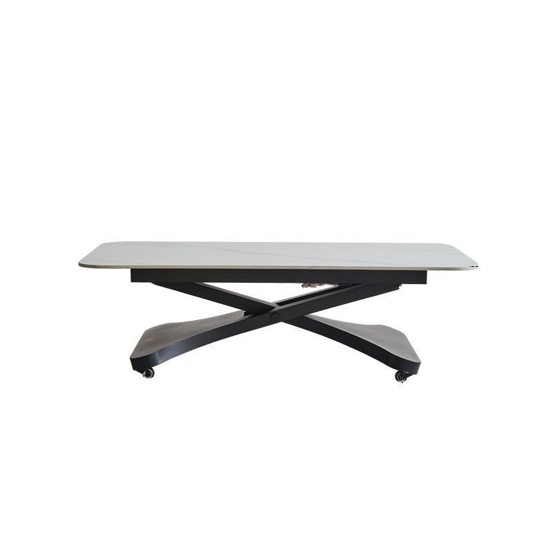 17.7"H Modern Adjustable Metal Cross Base Slate Square Coffee Table on Wheels