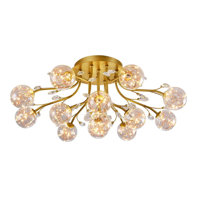 Glass Ball Shape Flush Ceiling Light Modern Multi Lights Flush Mount Lighting in Gold
