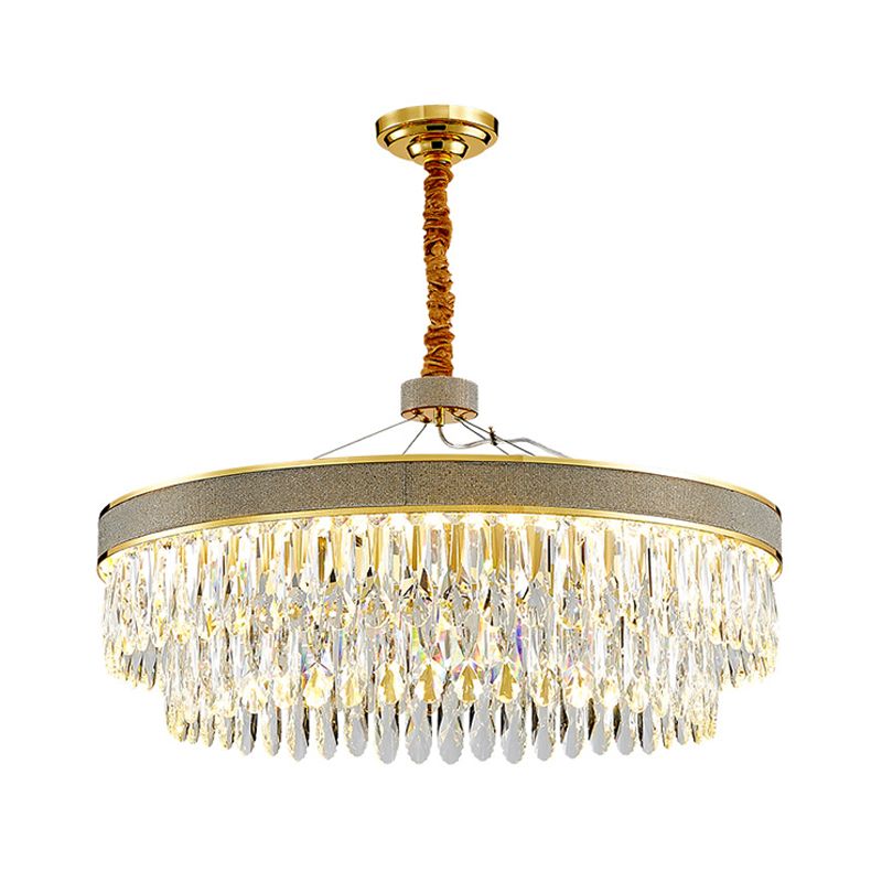 Klarer Kristall-Draping-LED Hängende Kronleuchter moderne Gold Finish 2-layer Runde Runde Runde großartige Raumaufhängung Lampe, 18 "/23,5" Breite