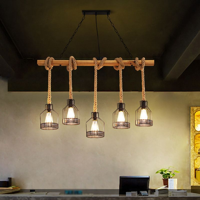 Colgante de isla múltiple de isla de metal industrial múltiple con cuerda natural