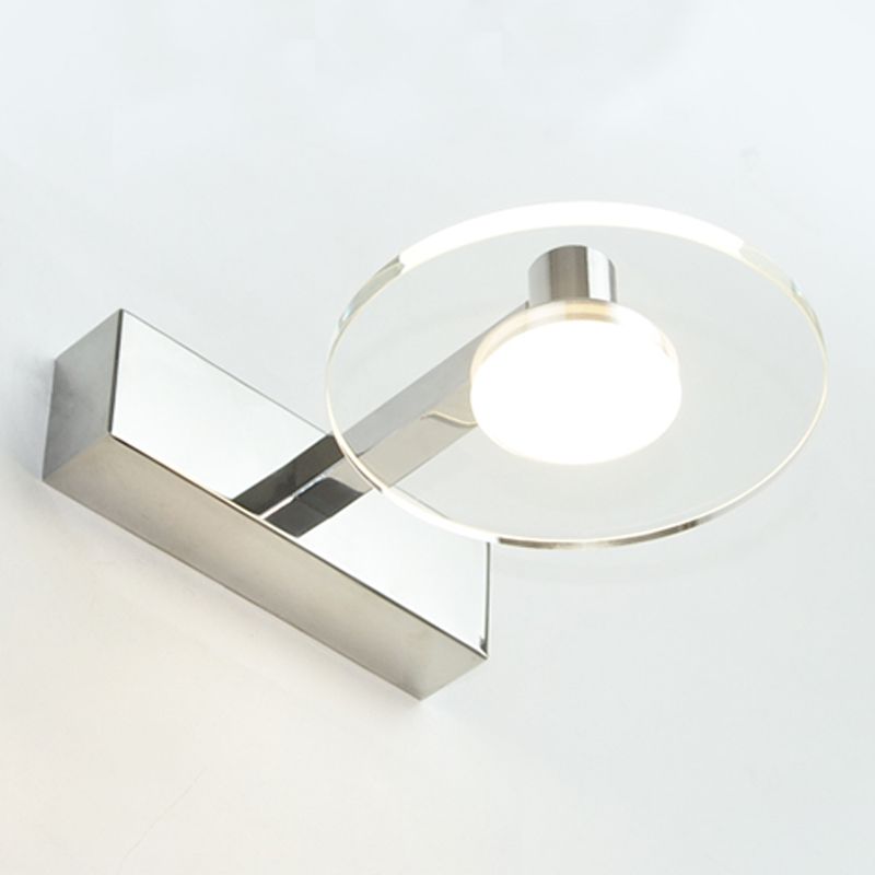 Round Shade 1-Light Wall Sconce Modern Style Crystal Mirror Wall Mount Light Fixture in Silver