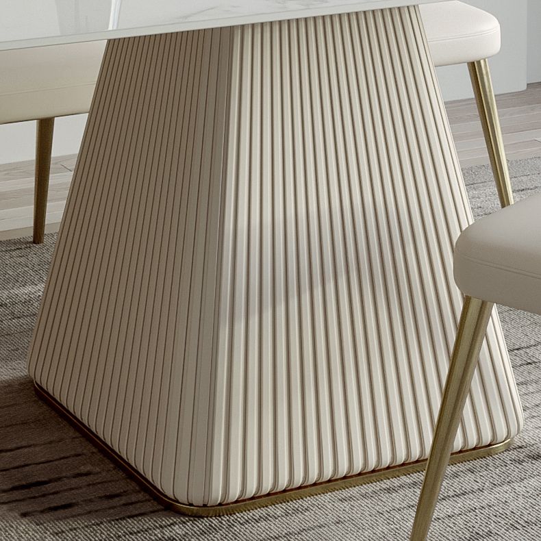 Modern Style Sintered Stone Dining Set with White Rectangle Shape Table and Pedestal Base