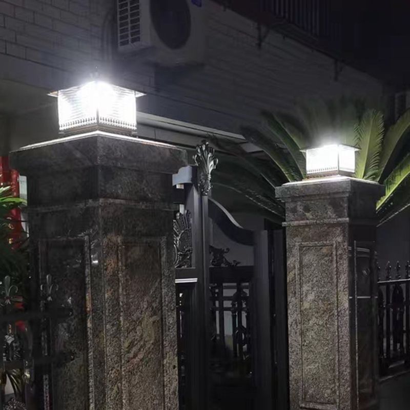 Rectangular Shape Metal Solar Pillar Lamp Modern Style 1 Light Outdoor Lights in Bronze
