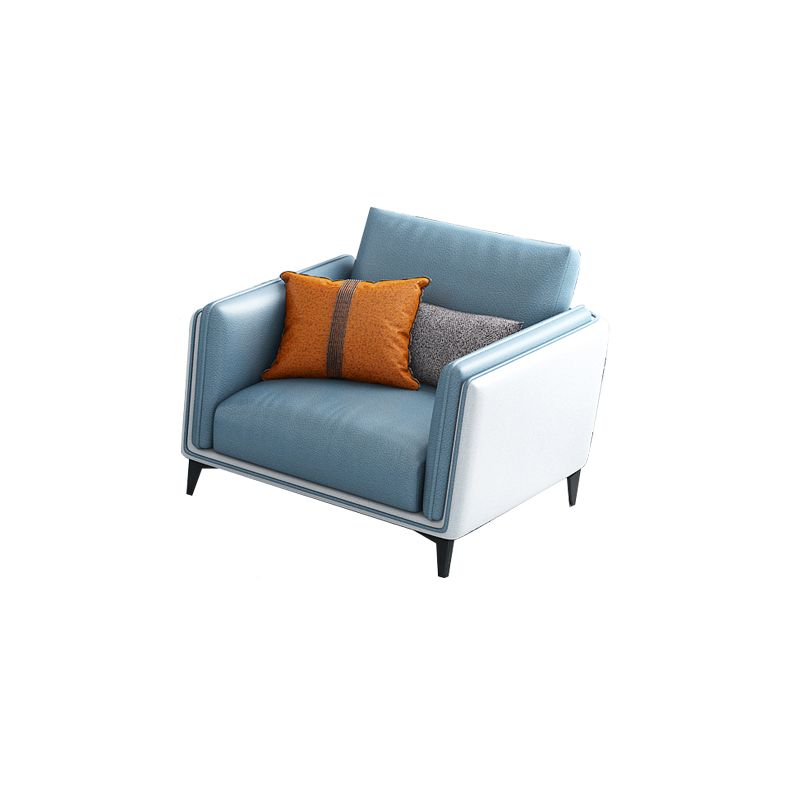 Zeitgenössisches gepolstertes Sofa Blue genähte Kissen Rückencouch mit Smokingarm
