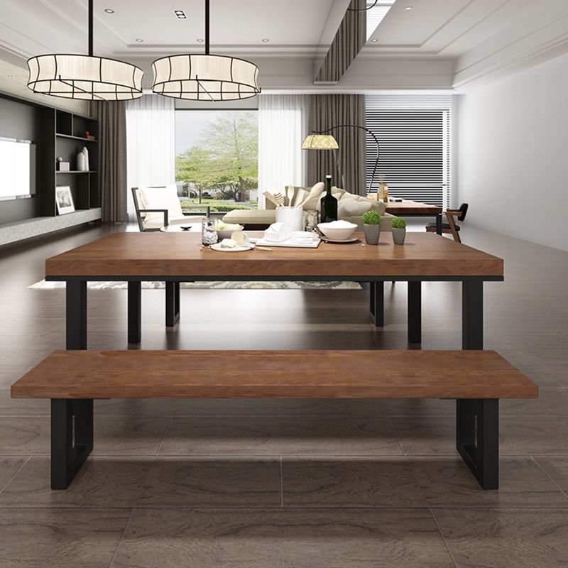 Industrial Brown Table for Restaurant Dining Table with Black Metal 4 Legs