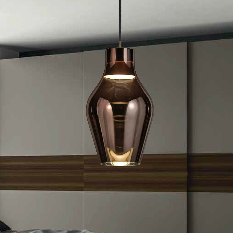 Urn Living Room Pendant Lamp Gold/Smoke Glass 1 Light 6.5"/8.5" Wide Modern Led Hanging Light in White/Warm Light