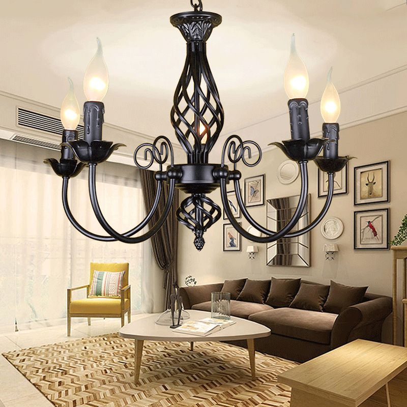 Classic American Minimalism Hanging Chandelier Light Metal Hanging Lamp Kit in Black Finish