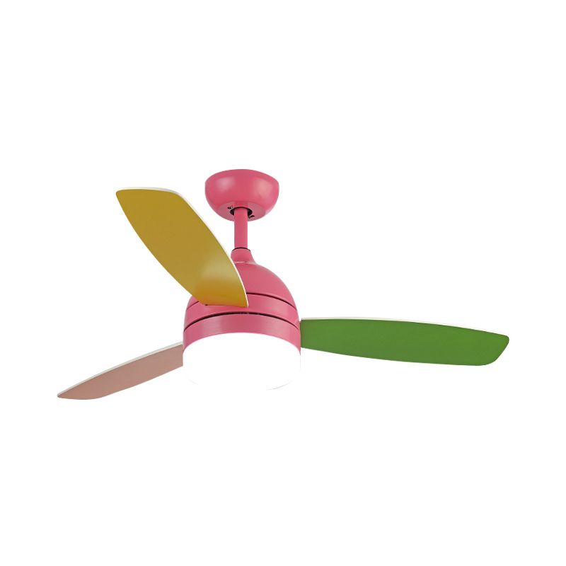 Dome Pendant Fan Lighting Kids Acrylic LED Pink/Blue Semi Flush Mount Light with 3 Colorful Blades for Bedroom, 39" Wide