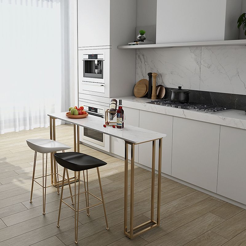 Contemporary Gold and White Counter Wine Table Marble Fixed Table Indoor Patio Bar Table