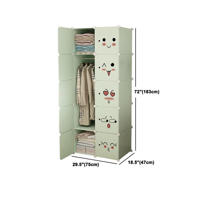 Modern Style Wardrobe Green Colour Plastic Bedroom Wardrobe Closet