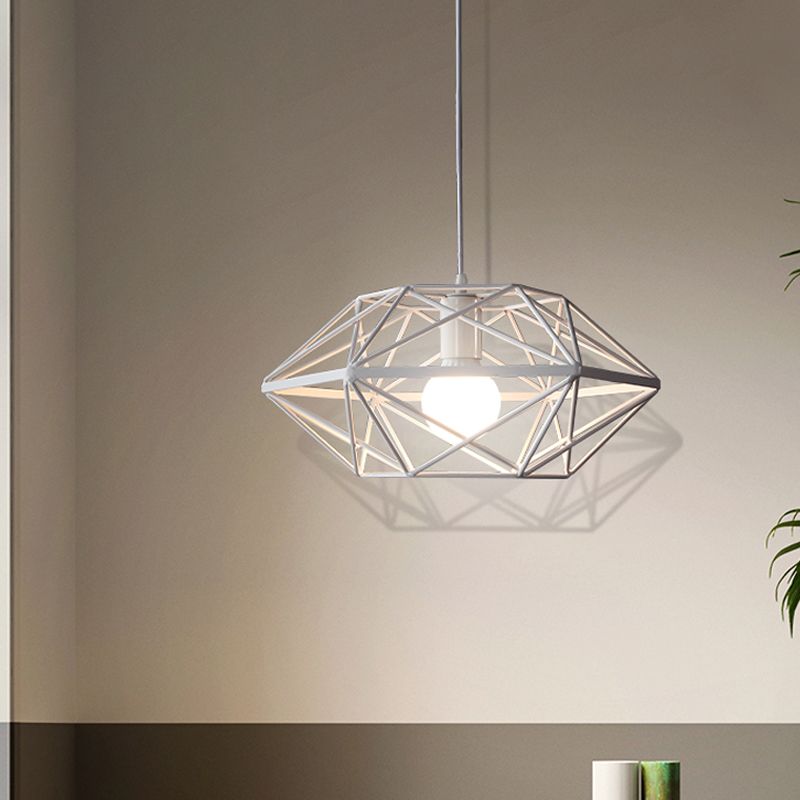 Géométrie Cage à manger PENDANT FER 1-BULB ÉCLAINEMENT DU DOWN EN BLANC