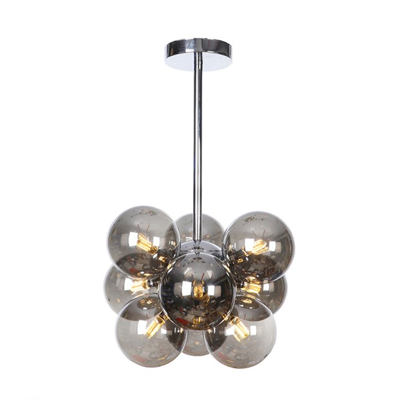 Lámpara de techo para sala de estar con 9 luces de vidrio gris/blanco/rojo iluminación semi empotrada de globo minimalista en negro/latón/cromo