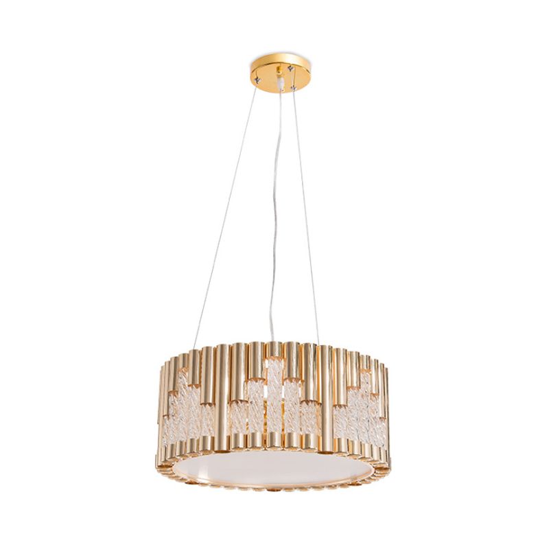 Pleen de tambour contemporain Metal Metal 3 Lights Laut de suspension de salon en or avec tube en verre transparent en spirale